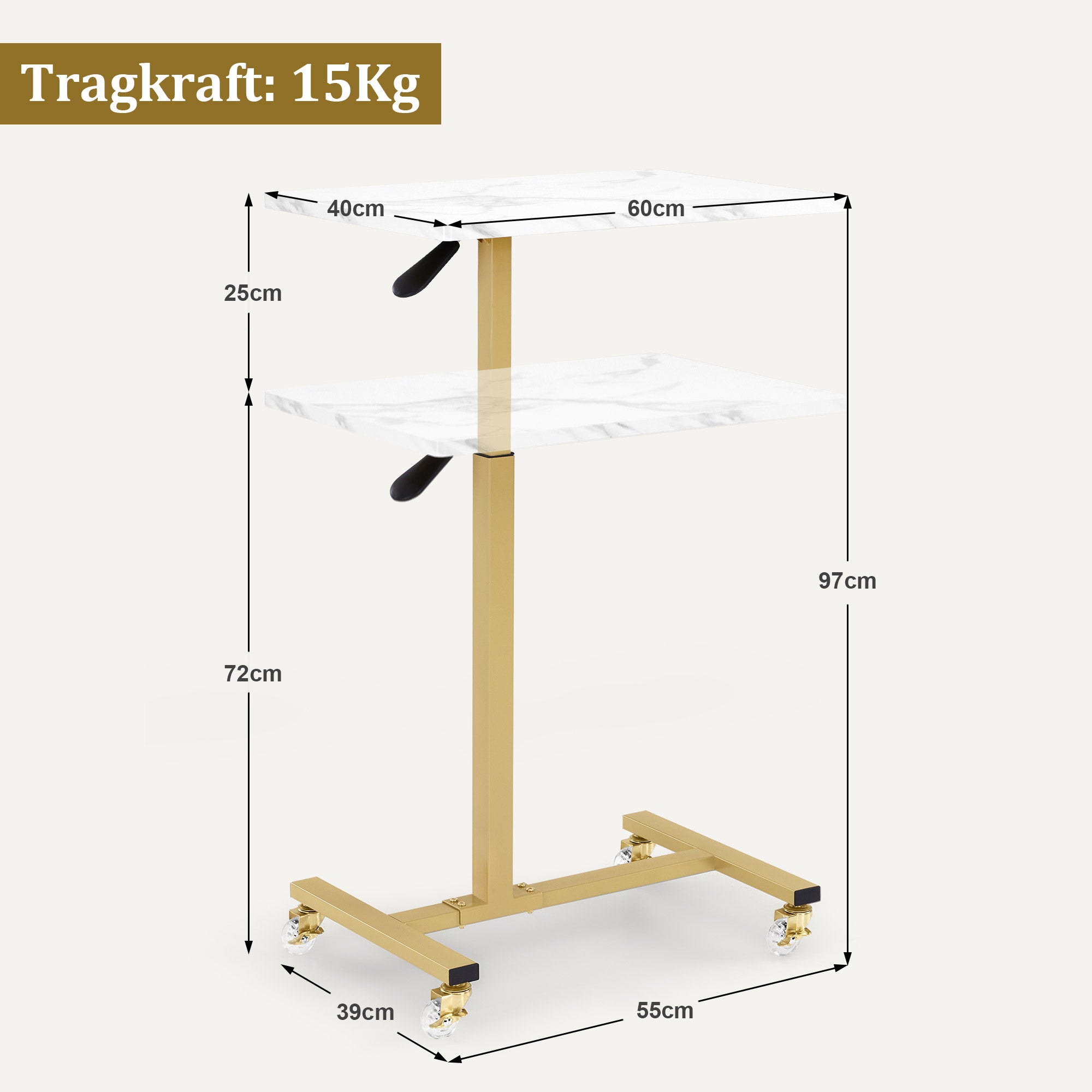 Bijzettafel op wielen, in hoogte verstelbaar, C-vorm, 40x60x72/97cm – foto 11