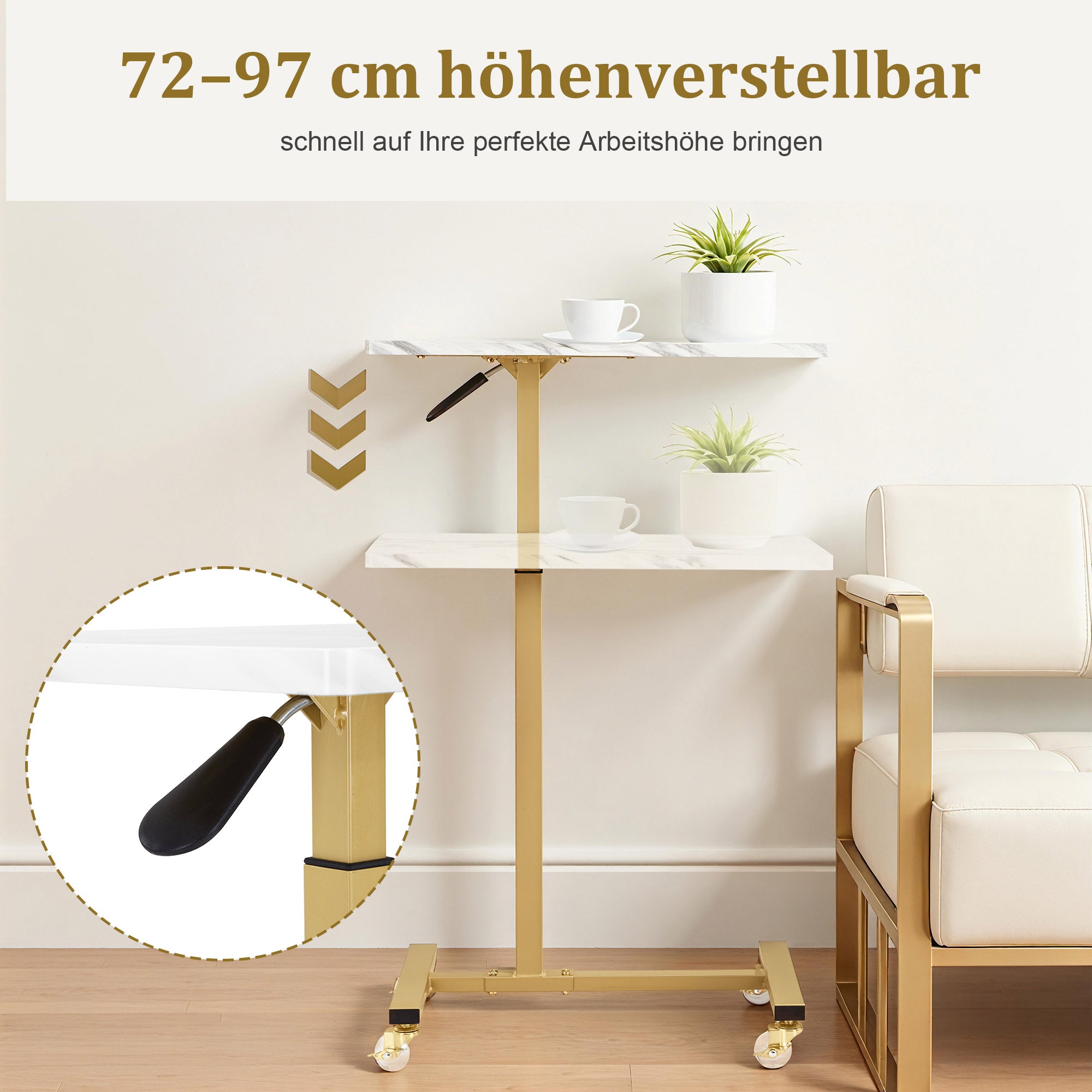 Bijzettafel op wielen, in hoogte verstelbaar, C-vorm, 40x60x72/97cm – foto 12