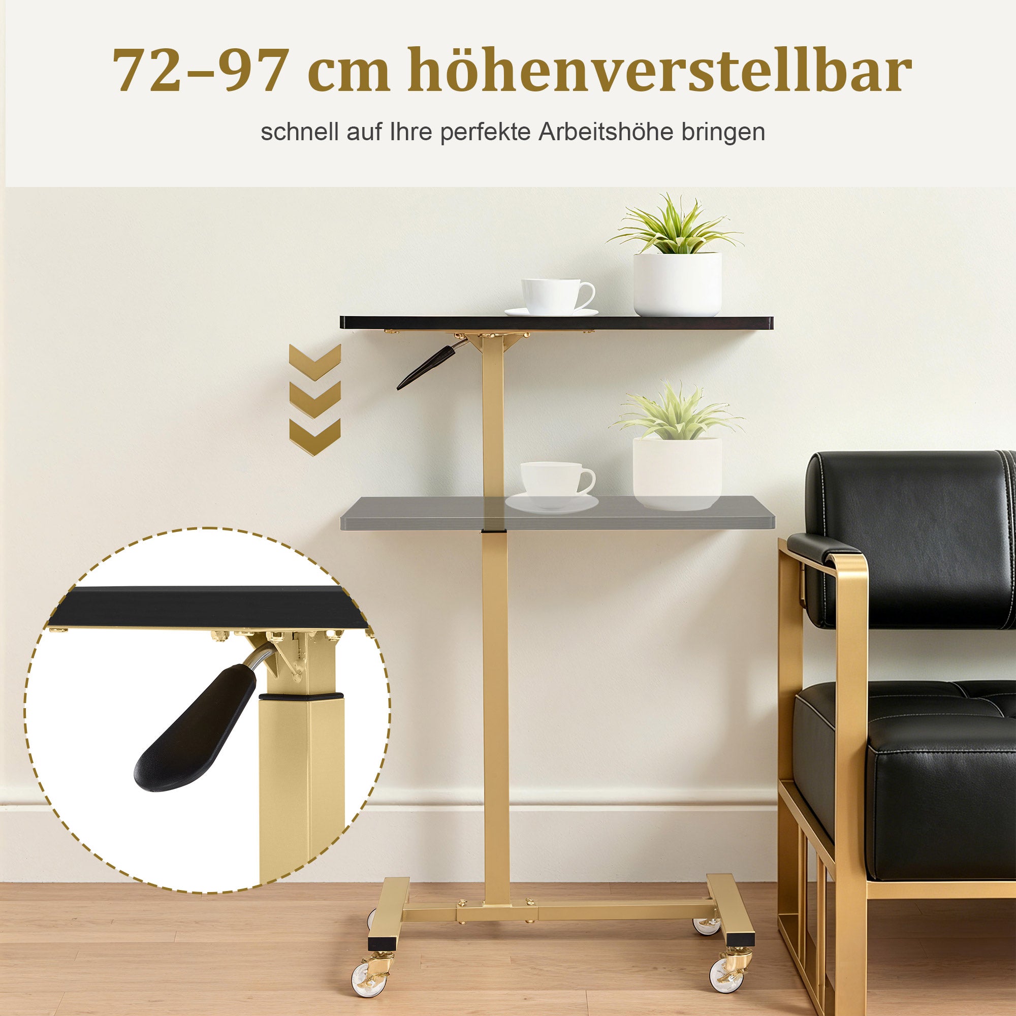 Bijzettafel op wielen, in hoogte verstelbaar, C-vorm, 40x60x72/97cm – foto 4