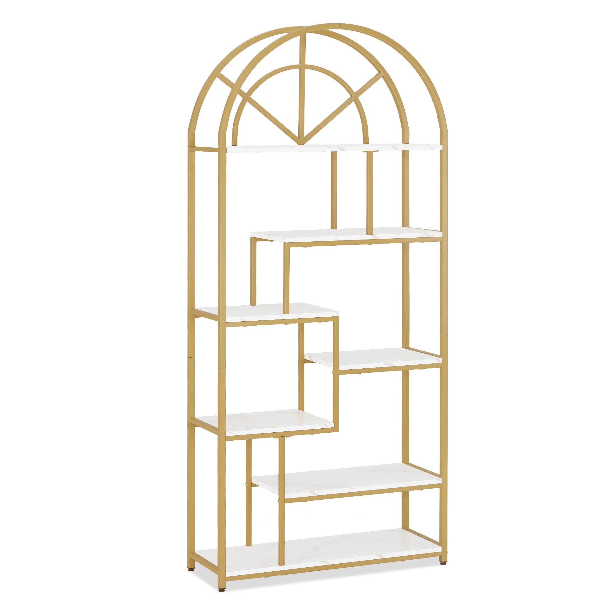 Boekenkast, staand rek met 7 niveaus, metaal, marmer-wit/goud, 30x80x180cm, 5183 – foto 1