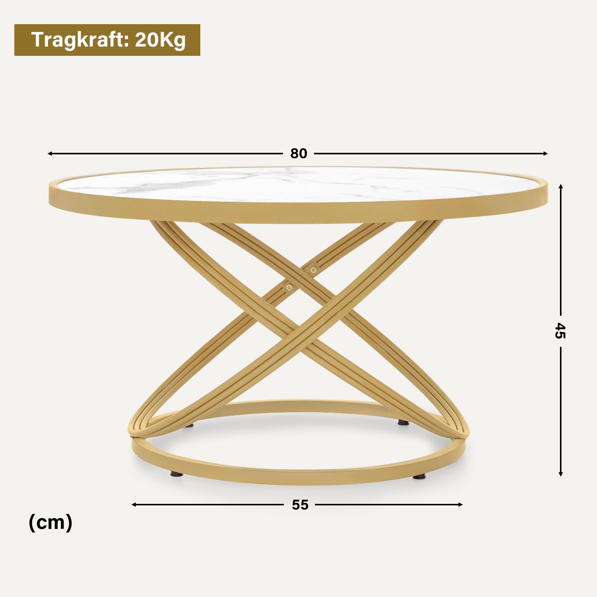 Ronde Salontafel Hout, Marmerlook & Goud, 80x80x45cm – foto 3