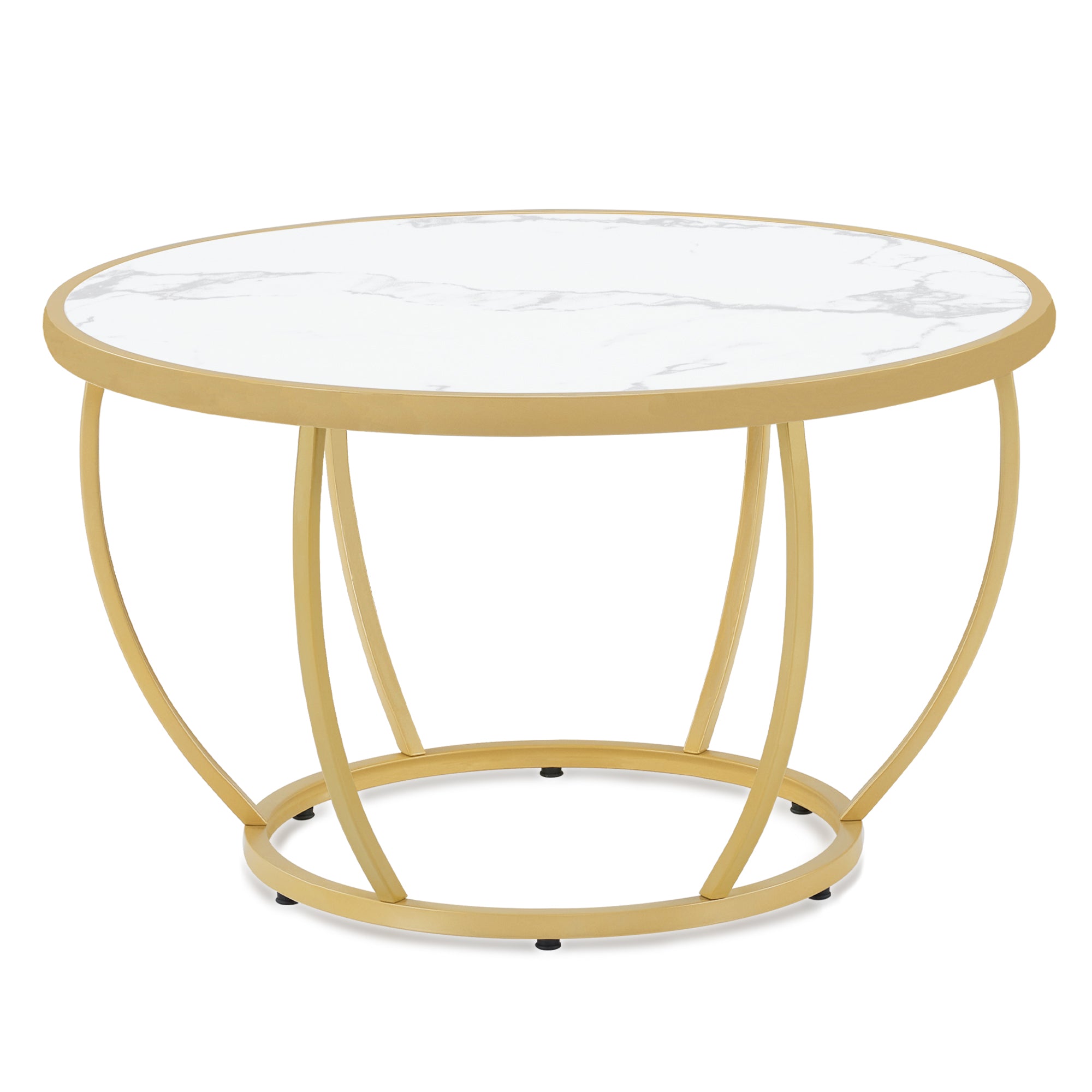 Ronde Salontafel Hout, Marmerlook & Goud, 80x80x46,5cm – foto 1