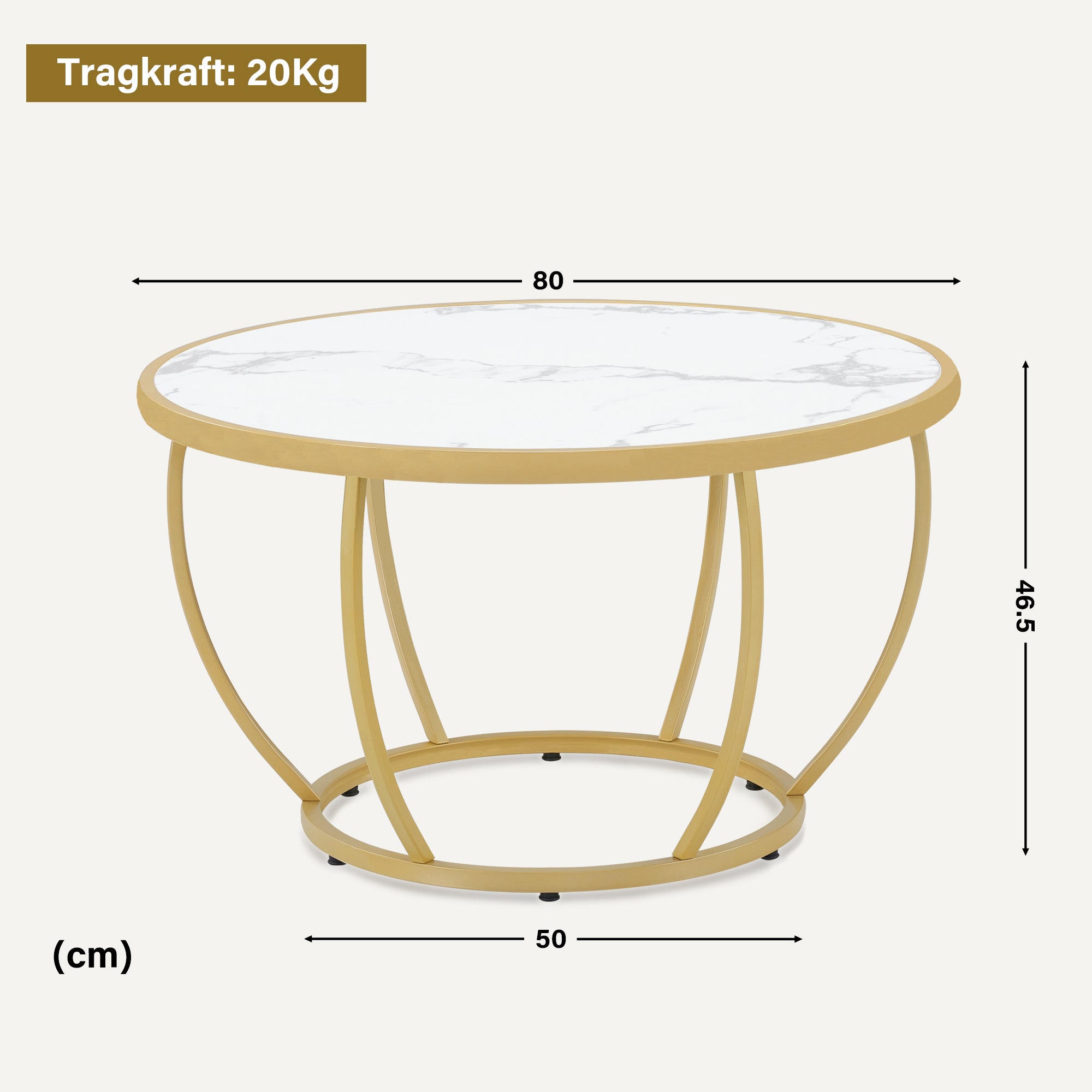 Ronde Salontafel Hout, Marmerlook & Goud, 80x80x46,5cm – foto 3