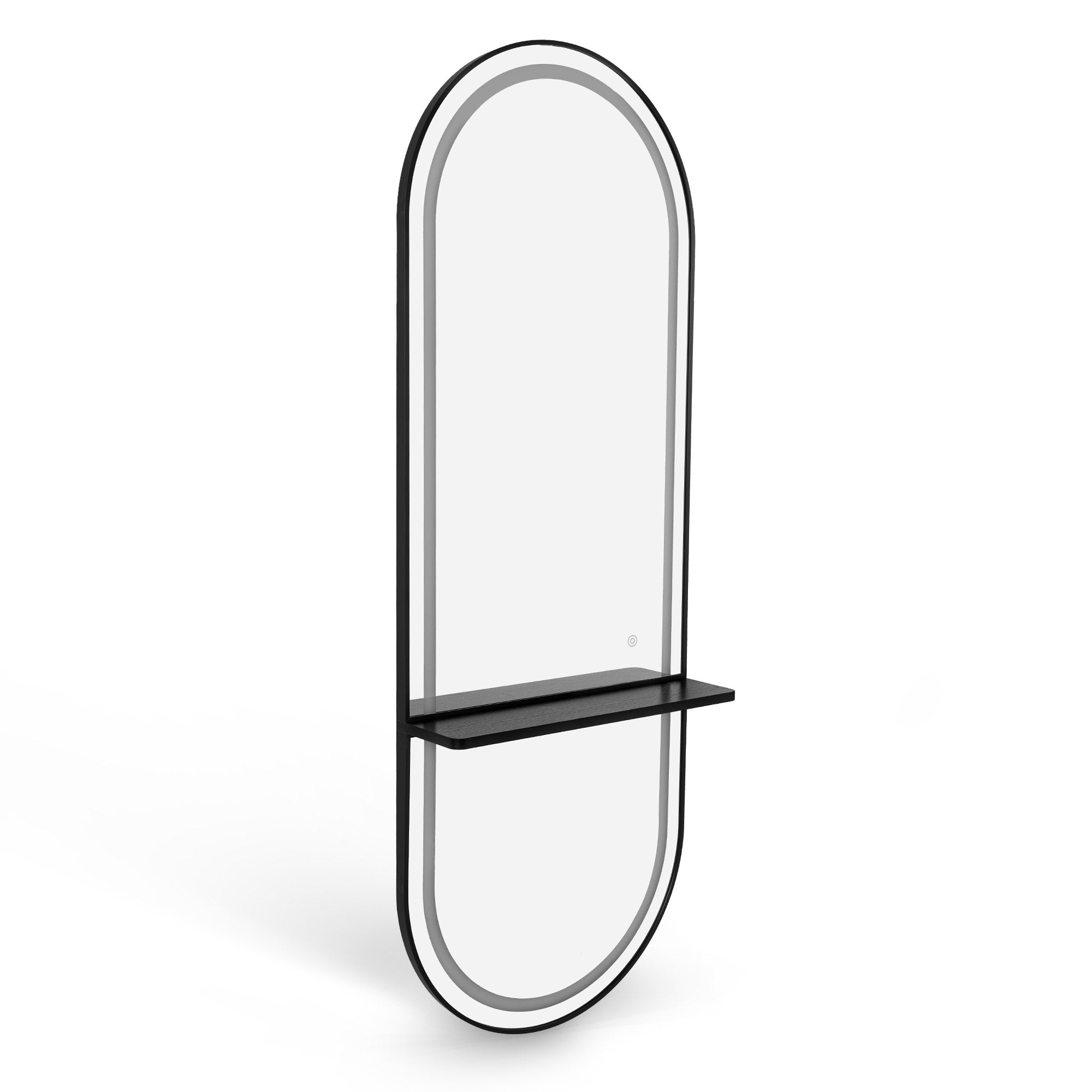 Wandspiegel met Verlichting, Aluminium Frame, Opbergplank, Touch-Schakelaar, 3 Lichtkleuren Dimmbaar, voor Kapsalon, 17x65x177 cm – foto 2
