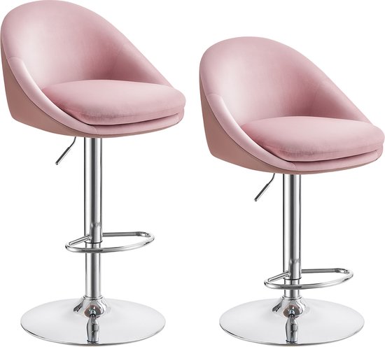 Luxe Barkrukken Set (2 Stuks) - Verstelbaar - Fluweel & PU-leer - Roze & Zilvergrijs – foto 1