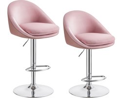 Luxe Barkrukken Set (2 Stuks) - Verstelbaar - Fluweel & PU-leer - Roze & Zilvergrijs – foto 2