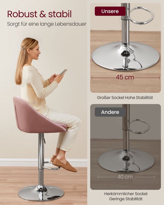 Luxe Barkrukken Set (2 Stuks) - Verstelbaar - Fluweel & PU-leer - Roze & Zilvergrijs – foto 5