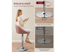 Luxe Barkrukken Set (2 Stuks) - Verstelbaar - Fluweel & PU-leer - Roze & Zilvergrijs – foto 6