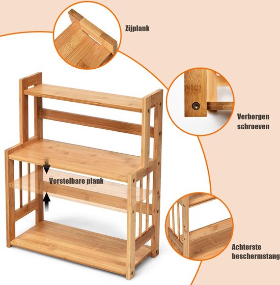 Veelzijdig 3-laags Bamboe Rek met Verstelbare Planken – foto 6