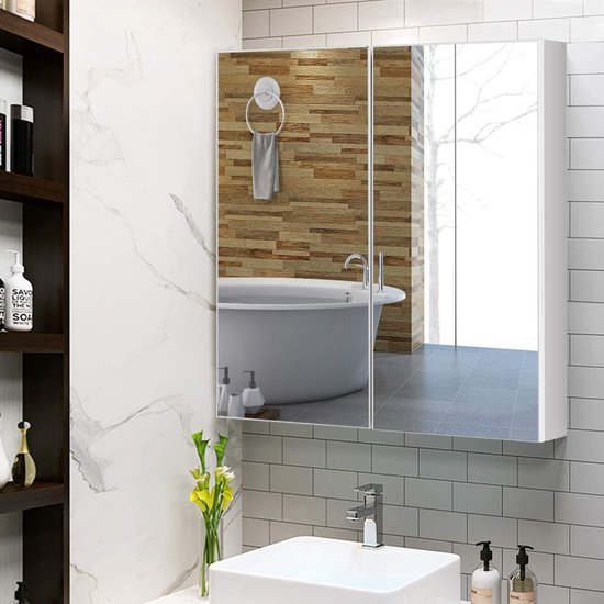 Veelzijdige Spiegelkast voor Badkamer en Meer - Wit MDF – foto 4
