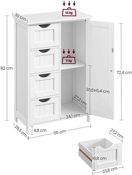 Elegante Badkamerkast Wit met Lades en Verstelbare Plank – foto 6