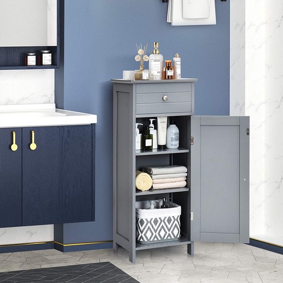 Grijze Kast met Lade en Verstelbare Planken voor Badkamer en Meer – foto 3