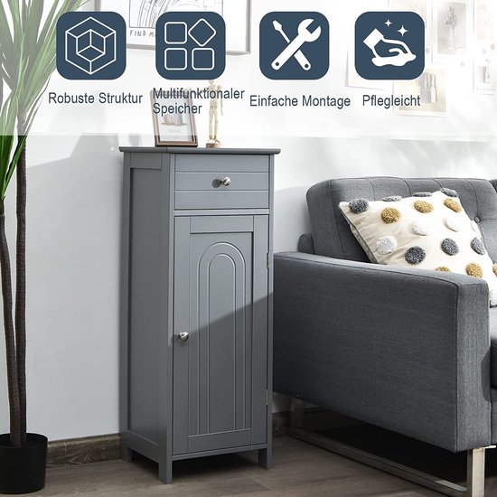 Grijze Kast met Lade en Verstelbare Planken voor Badkamer en Meer – foto 5