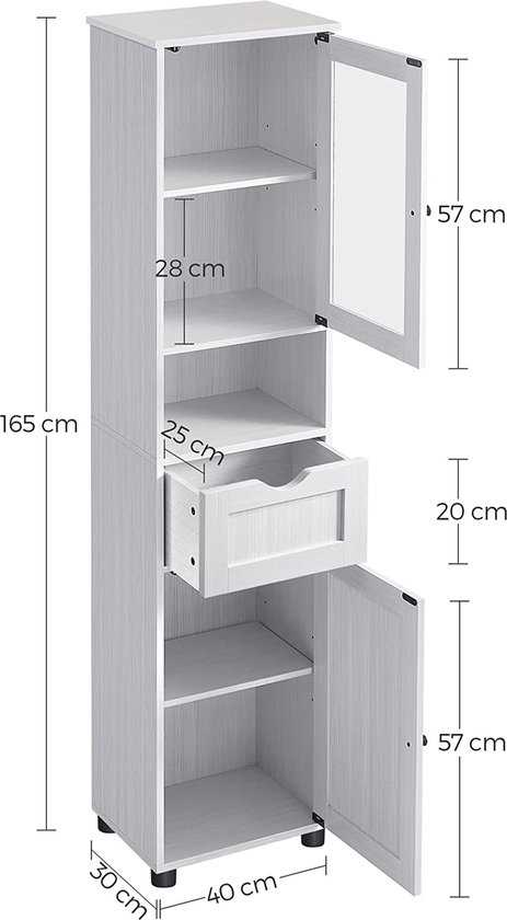 Badkamerkast met glazen deur en verstelbare planken, lichtgrijs – foto 1