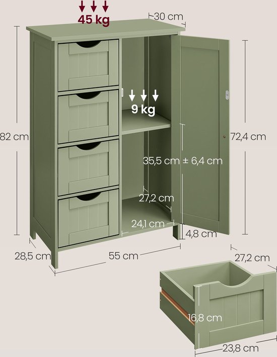 Groene Badkamerkast met 4 Lades - Stijlvolle Opbergoplossing voor uw Badkamer – foto 1