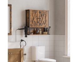 Wandbadkamerkast met Verstelbare Planken en Haardrogerhouder - Vintage Bruin/Zwart – foto 2