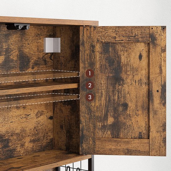 Wandbadkamerkast met Verstelbare Planken en Haardrogerhouder - Vintage Bruin/Zwart – foto 3