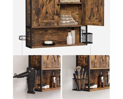 Wandbadkamerkast met Verstelbare Planken en Haardrogerhouder - Vintage Bruin/Zwart – foto 5