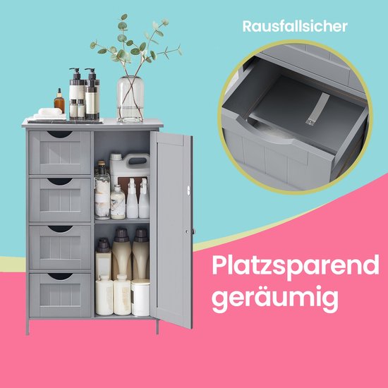 Smal Bijzetkastje voor Badkamer – Duifgrijs MDF – Multifunctioneel – foto 1
