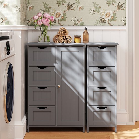 Smal Bijzetkastje voor Badkamer – Duifgrijs MDF – Multifunctioneel – foto 3
