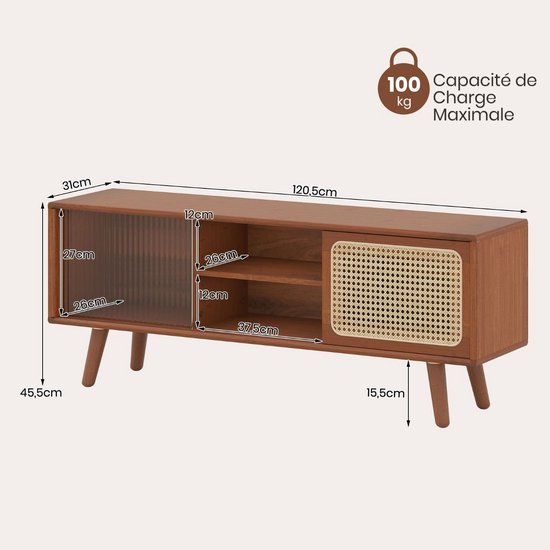 Elegant Bamboe TV-Meubel met Rotan Schuifdeuren en Verstelbare Plank – foto 1