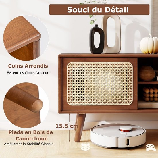 Elegant Bamboe TV-Meubel met Rotan Schuifdeuren en Verstelbare Plank – foto 4
