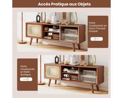 Elegant Bamboe TV-Meubel met Rotan Schuifdeuren en Verstelbare Plank – foto 5