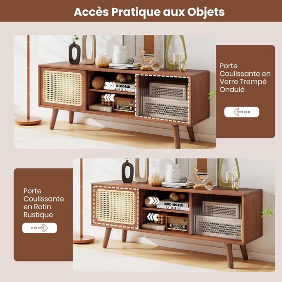 Elegant Bamboe TV-Meubel met Rotan Schuifdeuren en Verstelbare Plank – foto 6