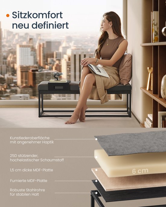 Elegant Bankje met Opbergruimte en Omkeerbaar Blad – Duifgrijs Kunstleer – foto 6