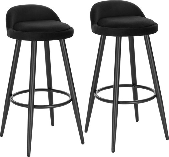 Luxe Barkrukken Set - Zwart Fluweel met Rugleuning (2 Stuks) – foto 2