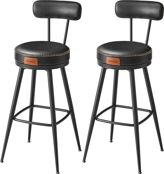 Set van 2 Moderne Barstoelen met Draaibare Zitting en Zwarte Bekleding – foto 1