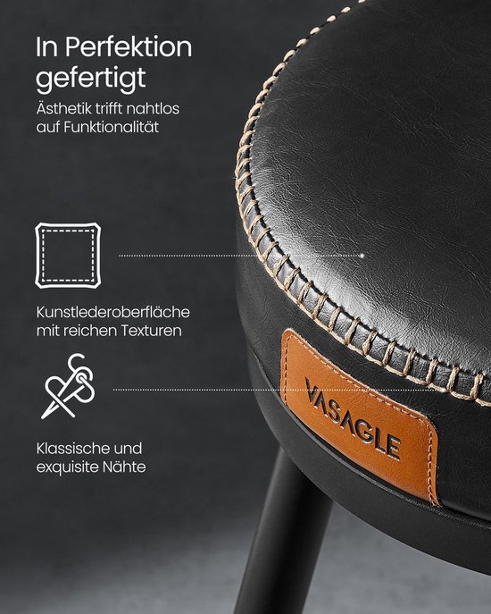 Set van 2 Moderne Barstoelen met Draaibare Zitting en Zwarte Bekleding – foto 5