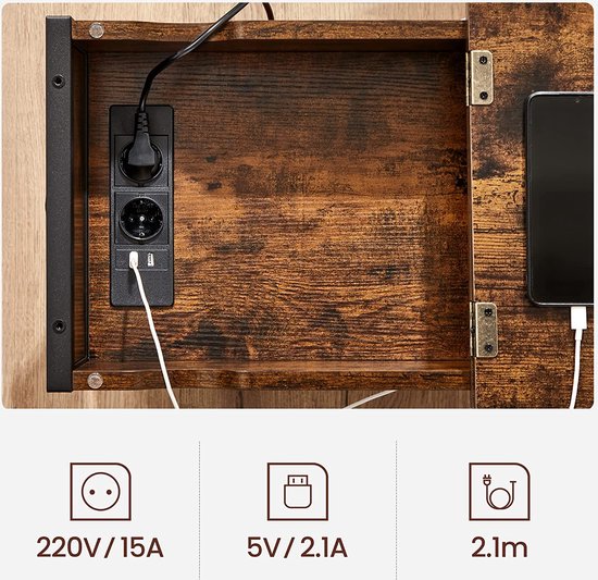 Veelzijdige Bijzettafel met Oplaadfunctie en Handige Opbergruimte – foto 3