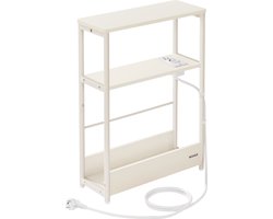 Slanke Bijzettafel met 3 Niveaus en Oplaadfunctie - Crèmewit – foto 1