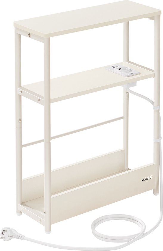 Slanke Bijzettafel met 3 Niveaus en Oplaadfunctie - Crèmewit – foto 2