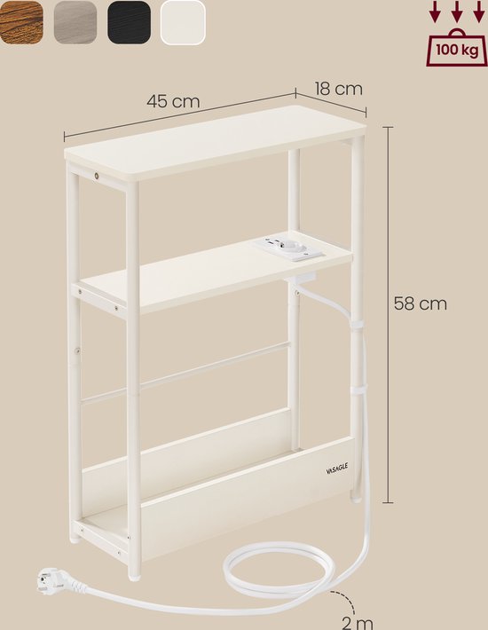Slanke Bijzettafel met 3 Niveaus en Oplaadfunctie - Crèmewit – foto 6