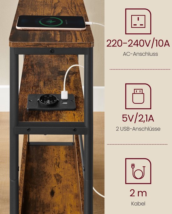 Compacte bijzettafel met oplaadfunctie - 3 planken – foto 3