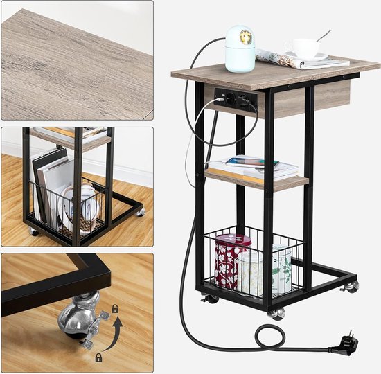 Veelzijdige Bijzettafel met Oplaadstation en Opbergruimte – foto 6
