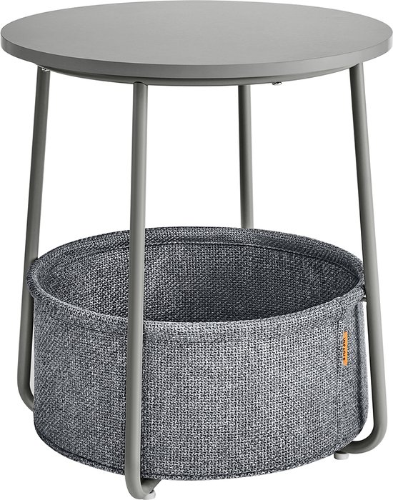 Bijzettafel met geïntegreerde stoffen mand – Duifgrijs & Leigrijs – foto 1