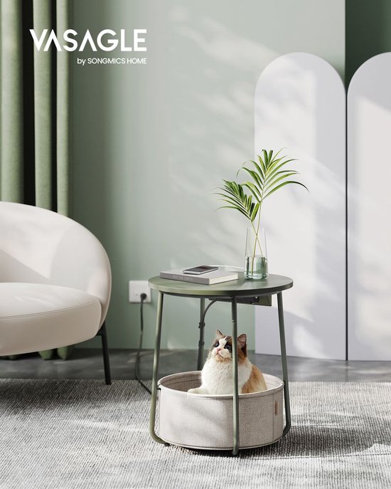 Moderne Bijzettafel met Opbergmand en Oplaadfunctie - Bosgroen – foto 3