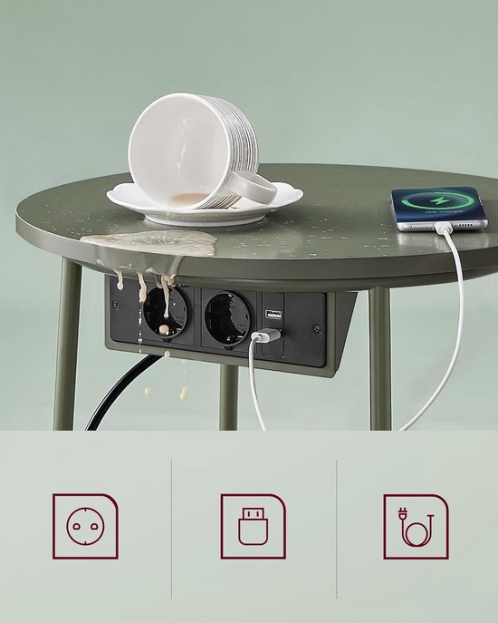 Moderne Bijzettafel met Opbergmand en Oplaadfunctie - Bosgroen – foto 6