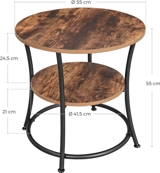 Ronde Bijzettafel met Twee Legplanken en Vintage Uitstraling – foto 3
