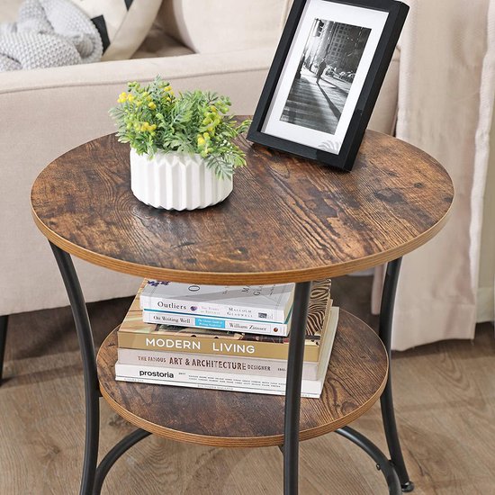 Ronde Bijzettafel met Twee Legplanken en Vintage Uitstraling – foto 5