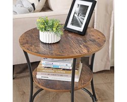 Ronde Bijzettafel met Twee Legplanken en Vintage Uitstraling – foto 6