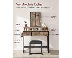 Industriële Kaptafel met Drievoudige Spiegel, Kruk en Ruime Opbergmogelijkheden – foto 3