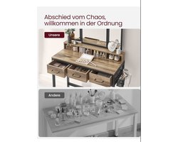 Industriële Kaptafel met Drievoudige Spiegel, Kruk en Ruime Opbergmogelijkheden – foto 6