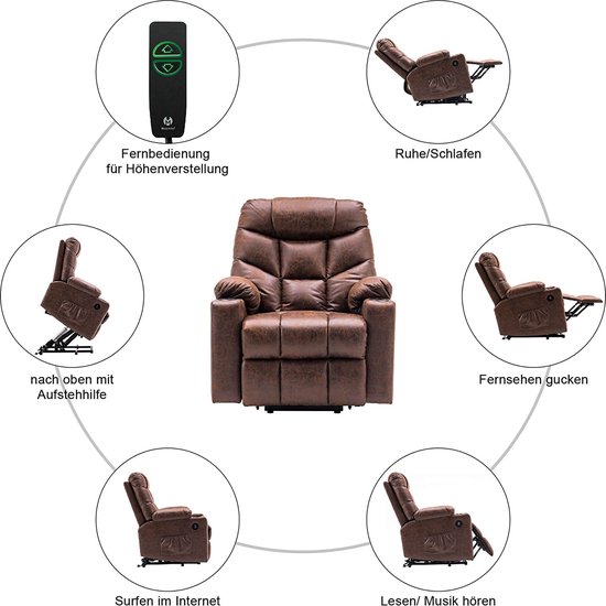 Luxe Relaxstoel met Sta-op Functie, USB en Verstelbare Rugleuning - Bruin Kunstleer – foto 1