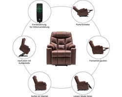 Luxe Relaxstoel met Sta-op Functie, USB en Verstelbare Rugleuning - Bruin Kunstleer – foto 2