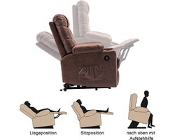Luxe Relaxstoel met Sta-op Functie, USB en Verstelbare Rugleuning - Bruin Kunstleer – foto 6