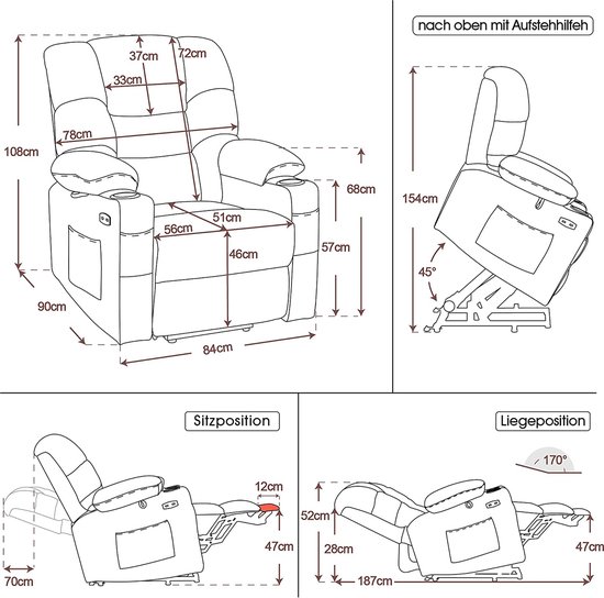 Luxe Elektrische Relaxfauteuil met Sta-op Hulp en USB-oplaadpunten – foto 5